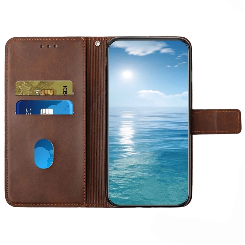 For Xiaomi Redmi 13C 4G / 5G / Poco C65 4G Case Lines Imprinted Leather Wallet Cover - Brown