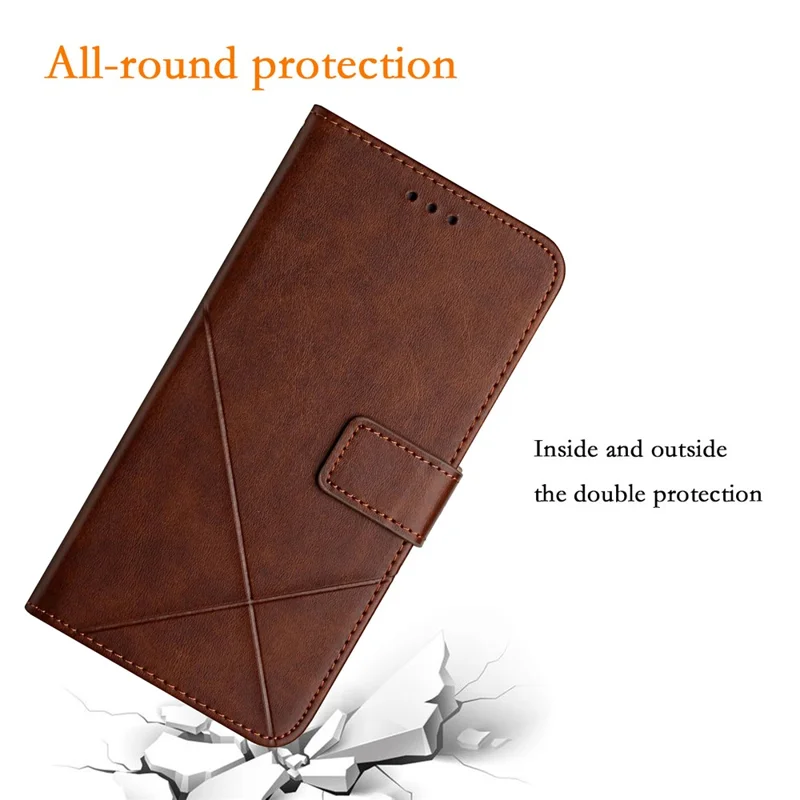 For Xiaomi Redmi 13C 4G / 5G / Poco C65 4G Case Lines Imprinted Leather Wallet Cover - Brown