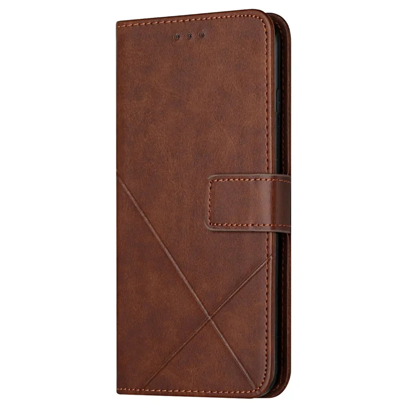For Xiaomi Redmi 13C 4G / 5G / Poco C65 4G Case Lines Imprinted Leather Wallet Cover - Brown