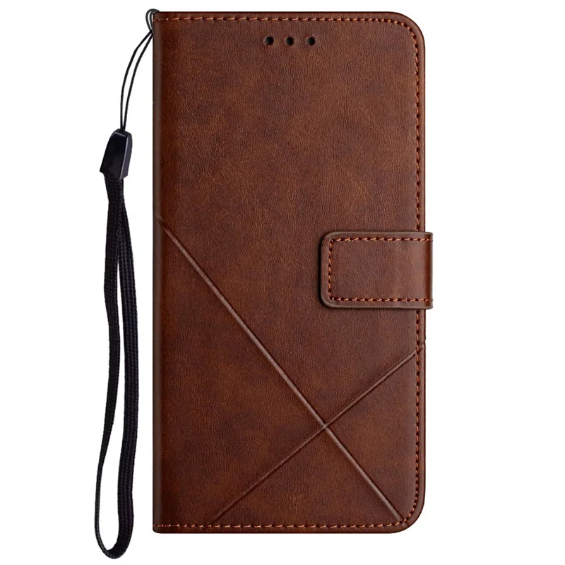 For Xiaomi Redmi 13C 4G / 5G / Poco C65 4G Case Lines Imprinted Leather Wallet Cover - Brown