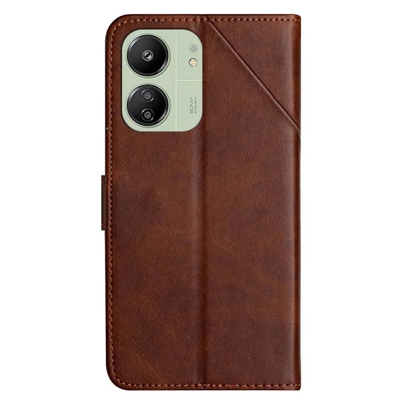 For Xiaomi Redmi 13C 4G / 5G / Poco C65 4G Case Lines Imprinted Leather Wallet Cover - Brown