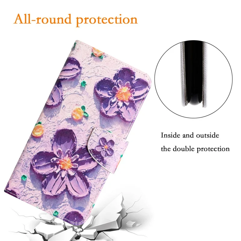 For Samsung Galaxy A15 5G Case Leather Wallet Cover with Pattern Printing - Purple Flower
