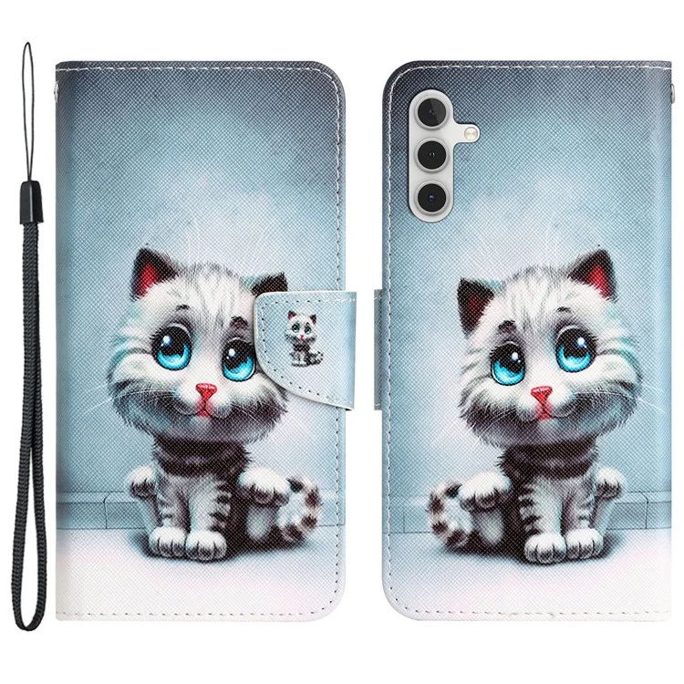 For Samsung Galaxy S24+ Case PU Leder Musterbedruckung Stand Cover - Blaue Augen Katze
