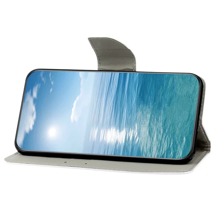For Samsung Galaxy S24+ Case PU Leder Musterbedruckung Stand Cover - Blaue Augen Katze