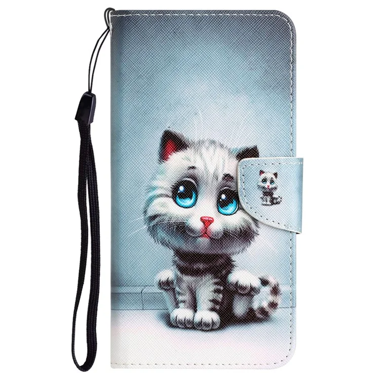 For Samsung Galaxy S24+ Case PU Leder Musterbedruckung Stand Cover - Blaue Augen Katze