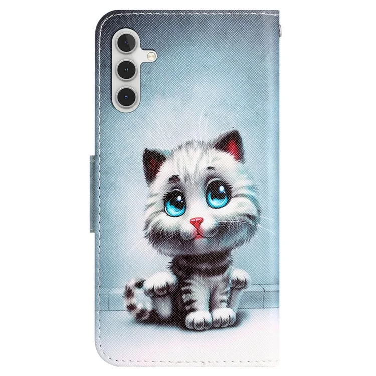 For Samsung Galaxy S24+ Case PU Leder Musterbedruckung Stand Cover - Blaue Augen Katze