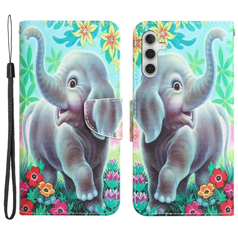 For Samsung Galaxy S24+ Case PU Leather Pattern Printing Stand Cover - Elephant