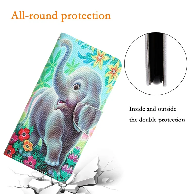 For Samsung Galaxy S24+ Case PU Leather Pattern Printing Stand Cover - Elephant