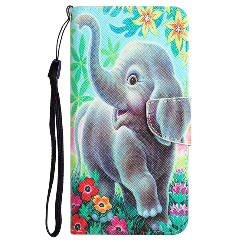 For Samsung Galaxy S24+ Case PU Leather Pattern Printing Stand Cover - Elephant