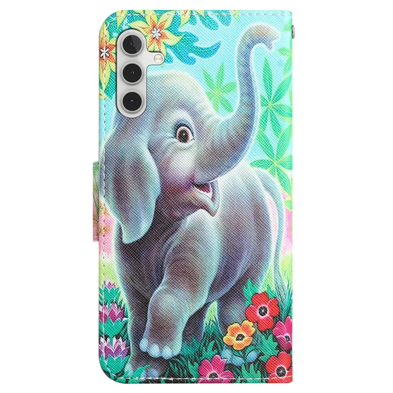 For Samsung Galaxy S24+ Case PU Leather Pattern Printing Stand Cover - Elephant