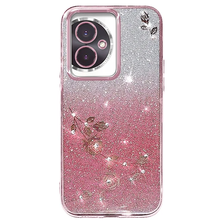KADEM For Honor 100 5G Handy-Hülle mit Rhinestone-Glitzer, stoßfest, TPU-Cover mit Trageriemen - Roségold