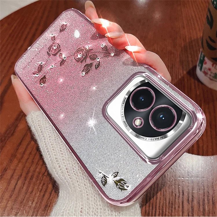 KADEM For Honor 100 5G Handy-Hülle mit Rhinestone-Glitzer, stoßfest, TPU-Cover mit Trageriemen - Roségold