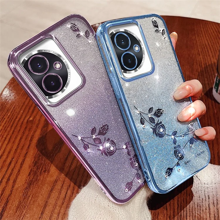 KADEM For Honor 100 5G Handy-Hülle mit Rhinestone-Glitzer, stoßfest, TPU-Cover mit Trageriemen - Roségold