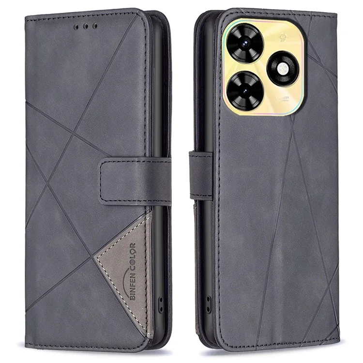 BINFEN COLOR For TECNO Spark 20C Phone Cases Wallet Stand Geometry Imprinted Leather Cover - Black