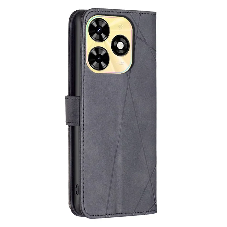 BINFEN COLOR For TECNO Spark 20C Phone Cases Wallet Stand Geometry Imprinted Leather Cover - Black