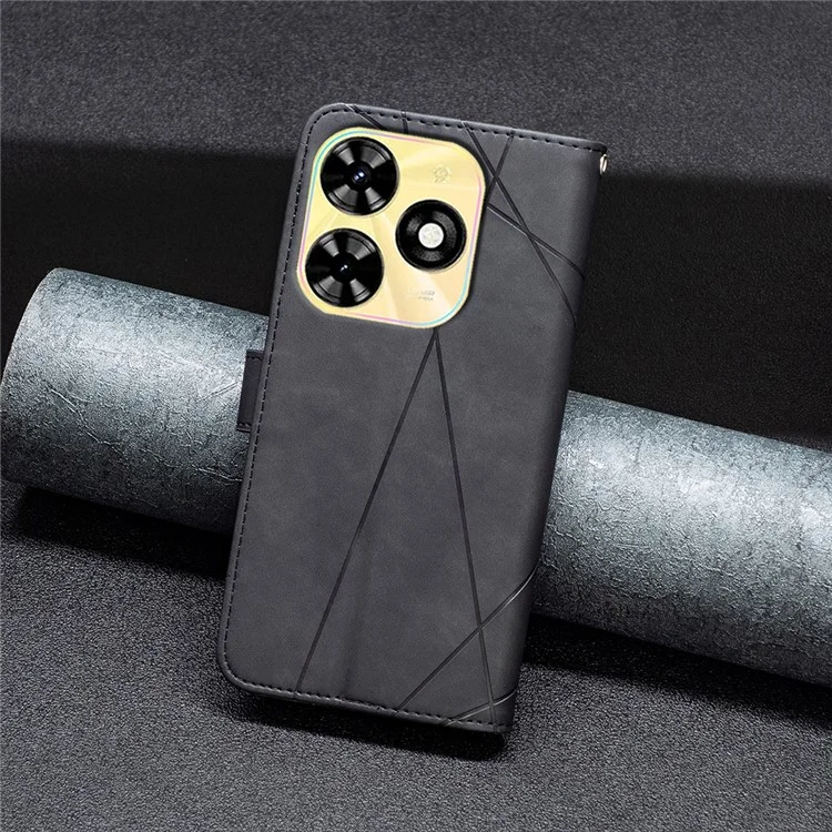 BINFEN COLOR For TECNO Spark 20C Phone Cases Wallet Stand Geometry Imprinted Leather Cover - Black