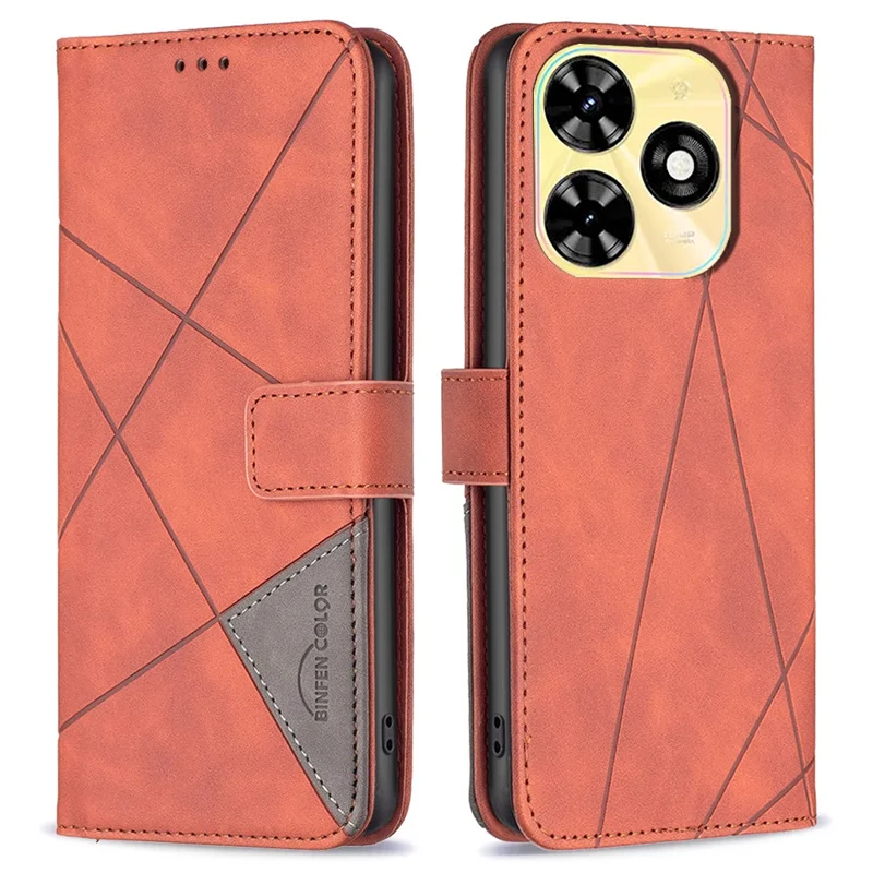 BINFEN COLOR For TECNO Spark 20C Phone Cases Wallet Stand Geometry Imprint Leather Cover - Brown