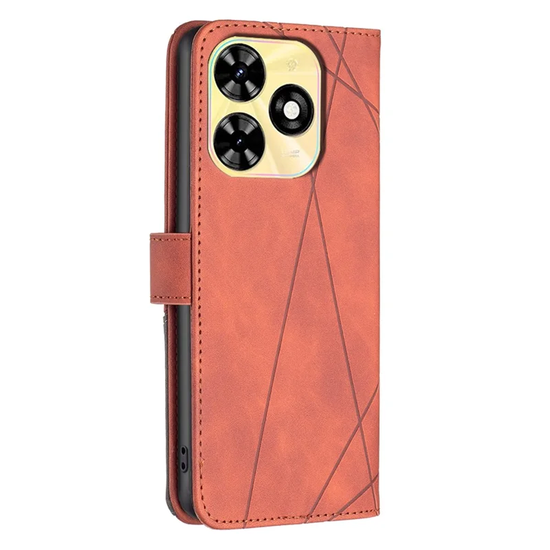 BINFEN COLOR For TECNO Spark 20C Phone Cases Wallet Stand Geometry Imprint Leather Cover - Brown
