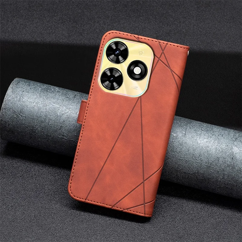 BINFEN COLOR For TECNO Spark 20C Phone Cases Wallet Stand Geometry Imprint Leather Cover - Brown