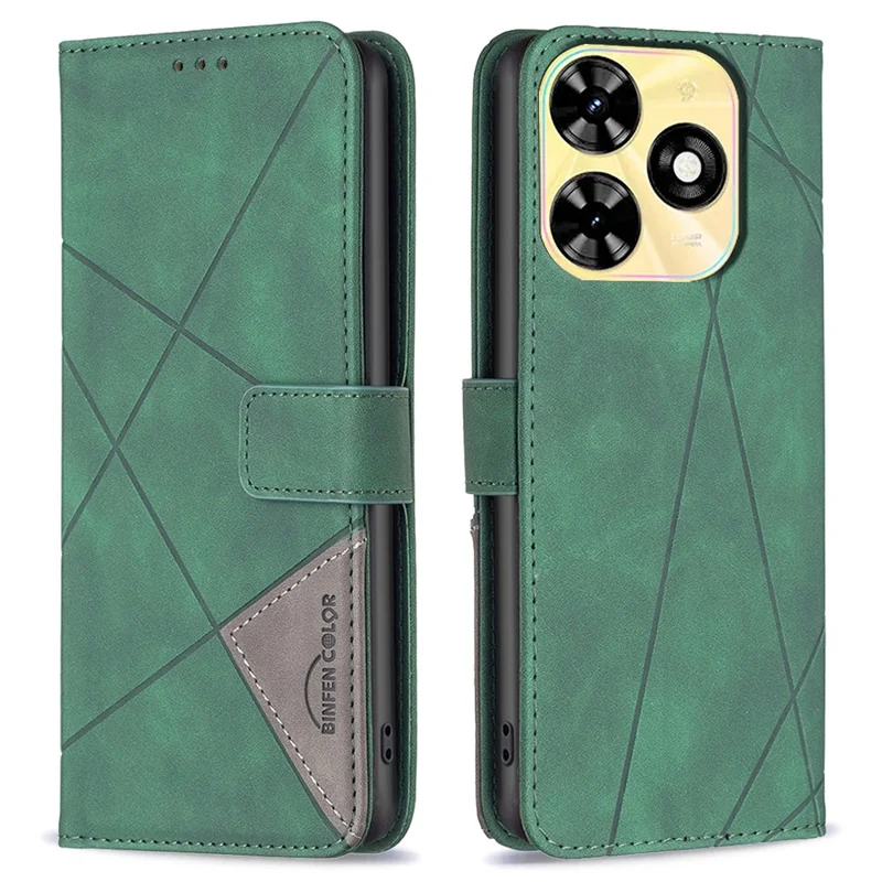 BINFEN COLOR For TECNO Spark 20C Phone Cases Wallet Stand Geometry Imprint Leather Cover - Green