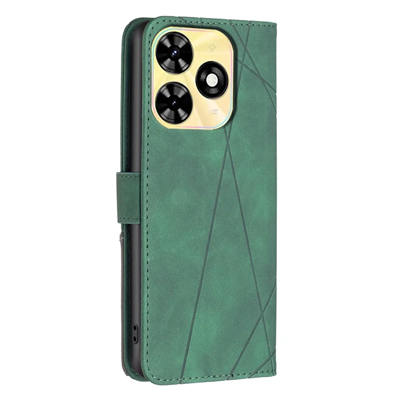BINFEN COLOR For TECNO Spark 20C Phone Cases Wallet Stand Geometry Imprint Leather Cover - Green
