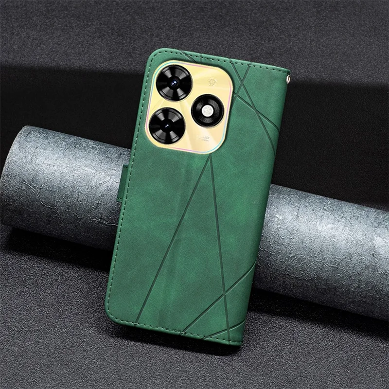 BINFEN COLOR For TECNO Spark 20C Phone Cases Wallet Stand Geometry Imprint Leather Cover - Green