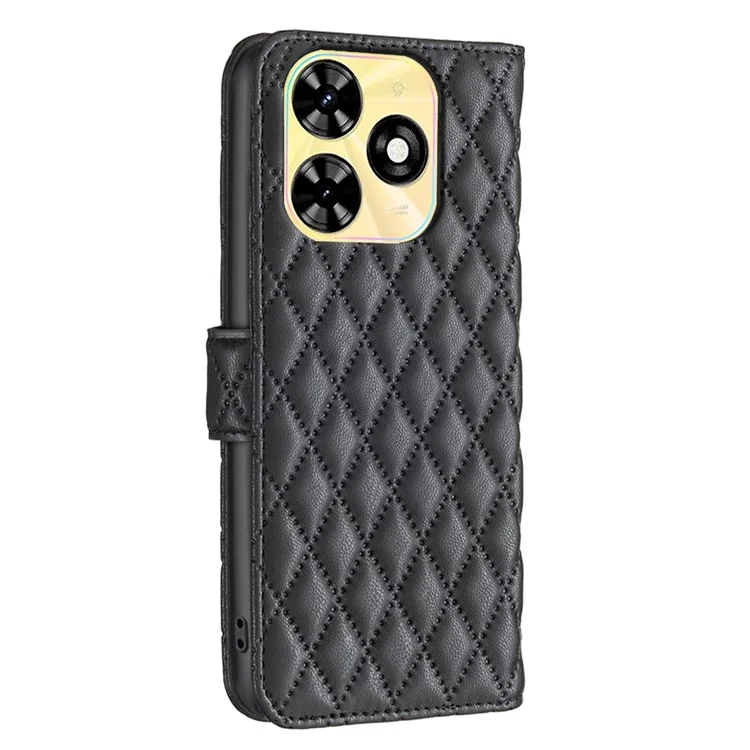 BINFEN COLOR BF Style-14 For TECNO Spark 20C Case PU Leather Rhombus Grid Wallet Cover - Black
