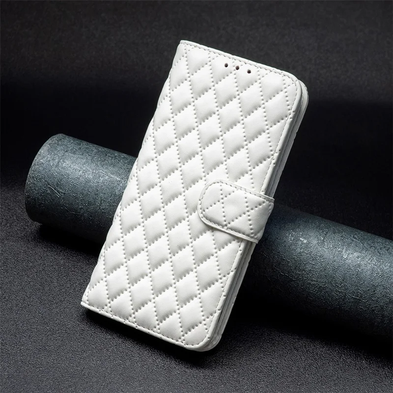 BINFEN COLOR BF Style-14 For TECNO Spark 20C Case PU Leather Rhombus Grid Wallet Cover - White
