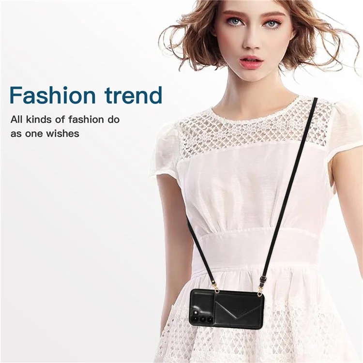 For Samsung Galaxy A54 5G Cell Phone Case Leather+TPU Crossbody Cover with Card Holder - Black
