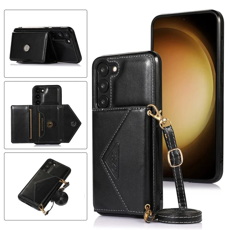 For Samsung Galaxy A54 5G Cell Phone Case Leather+TPU Crossbody Cover with Card Holder - Black