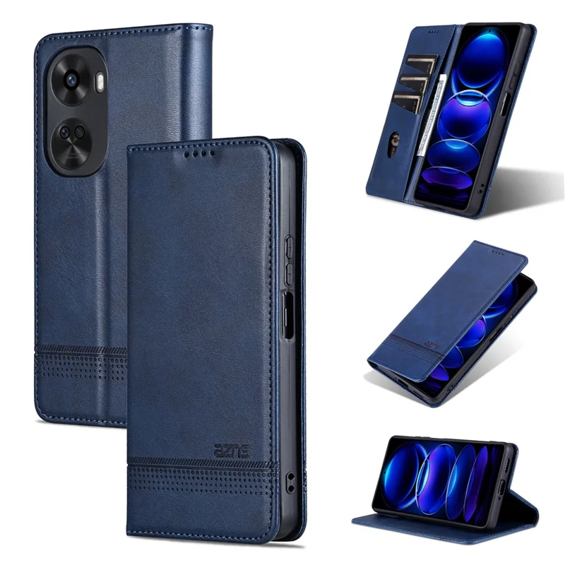 AZNS For Huawei nova 11 SE / nova 12 SE 4G Case Cowhide Texture Leather Wallet Phone Cover - Blue