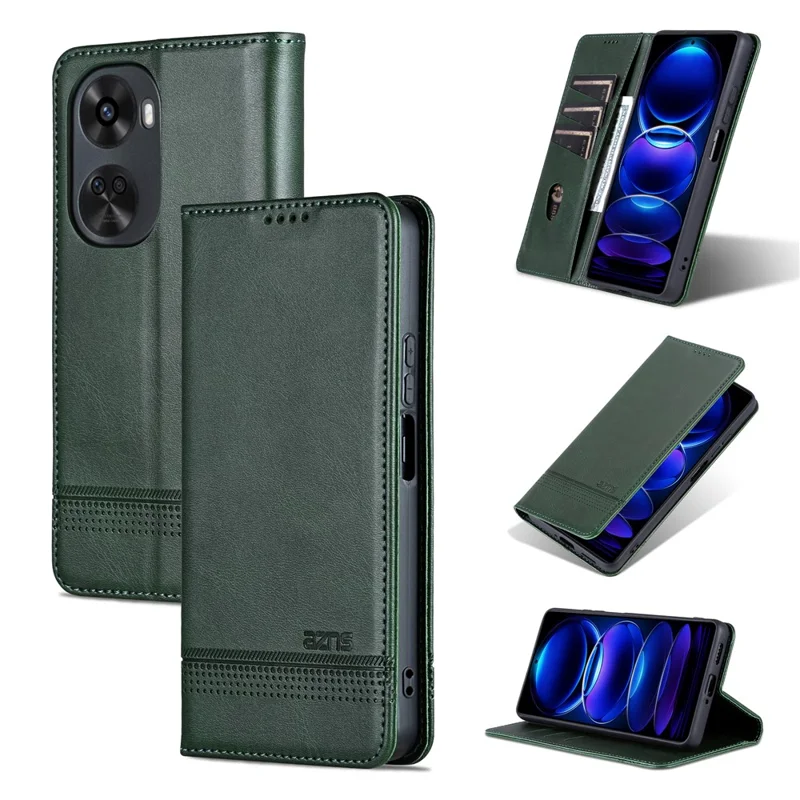 AZNS For Huawei nova 11 SE / nova 12 SE 4G Case Cowhide Texture Leather Wallet Phone Cover - Green