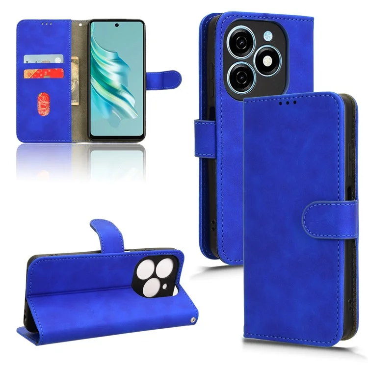 For TECNO Spark 20 Case PU Leather Flip Cover Drop Protection Skin-Touch Wallet Phone Case - Blue