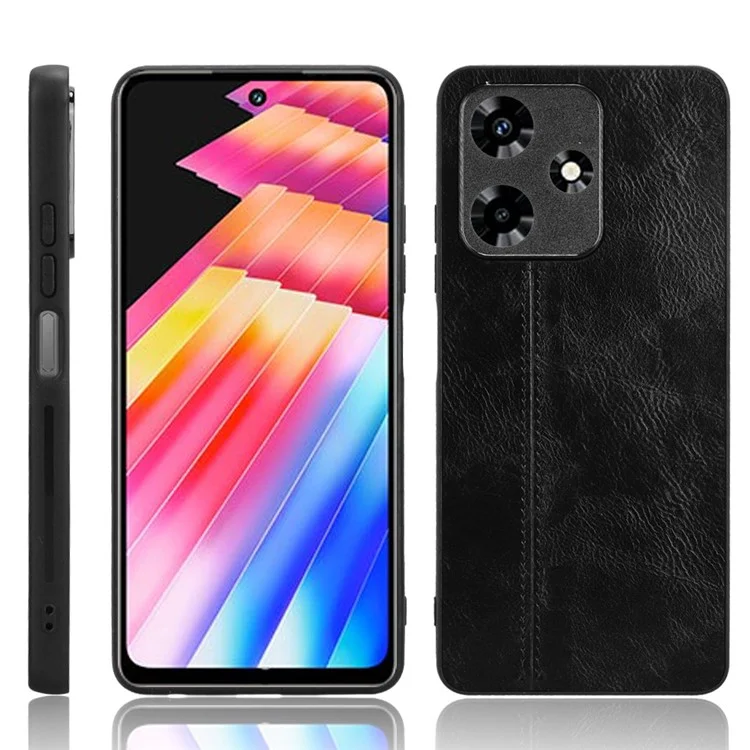 Para Infinix Hot 30 Capa de Telefone Caso PU Leather Stitching Line Back Cover - Preto