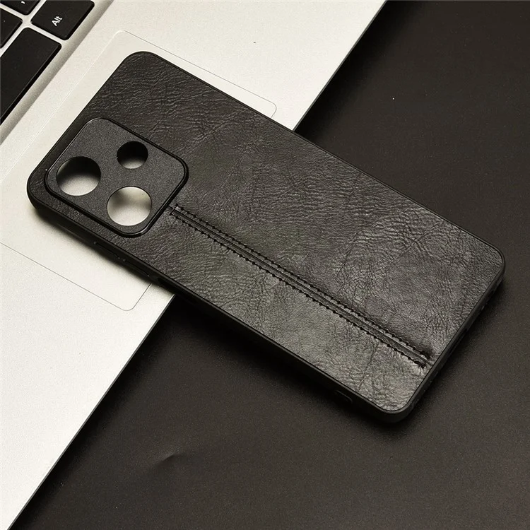 Para Infinix Hot 30 Capa de Telefone Caso PU Leather Stitching Line Back Cover - Preto