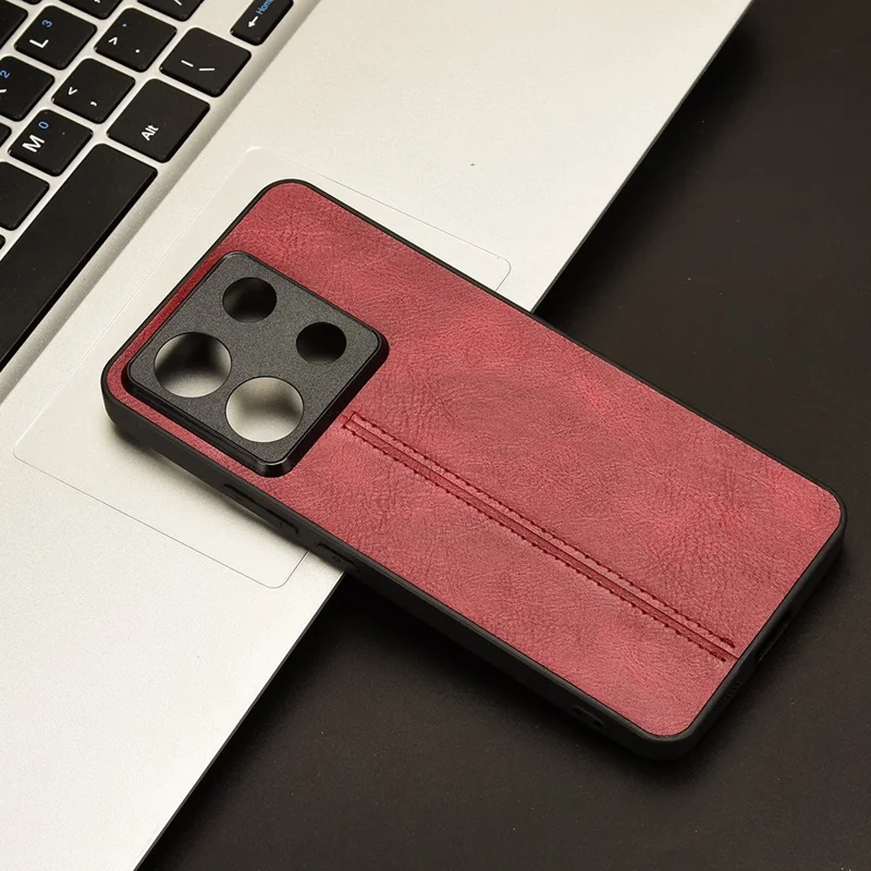 For Xiaomi Redmi Note 13 Pro 5G / Poco X6 5G Phone Case PU Leather Coated PC+TPU Cover - Red