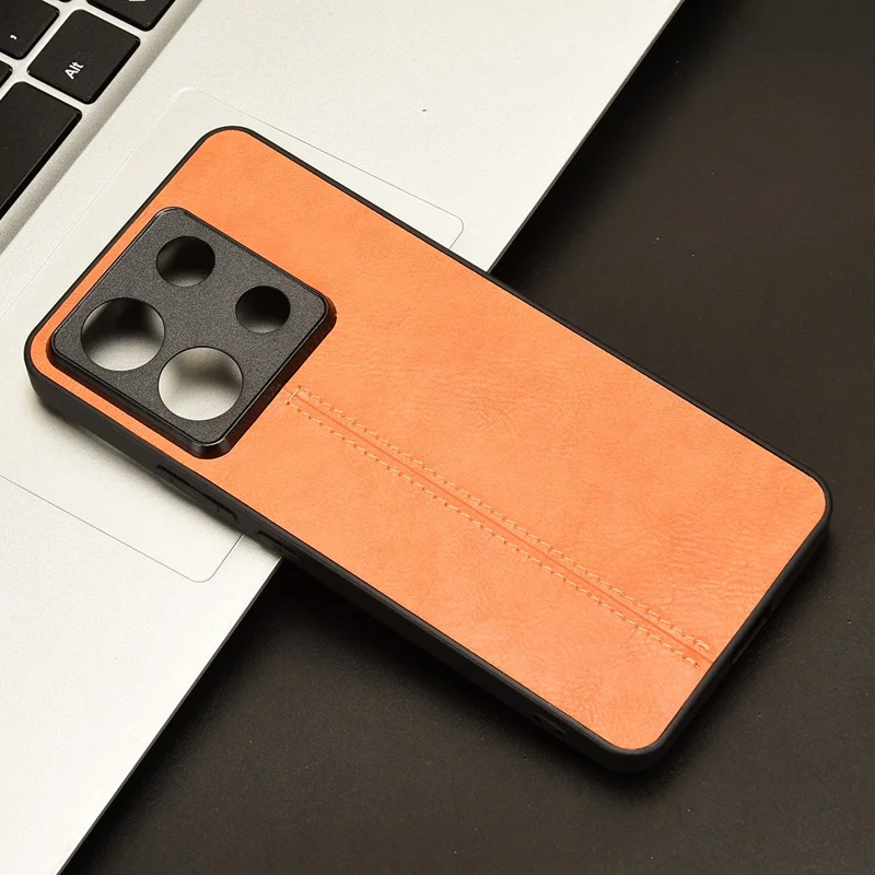 For Xiaomi Redmi Note 13 Pro 5G / Poco X6 5G Phone Case PU Leather Coated PC+TPU Cover - Orange