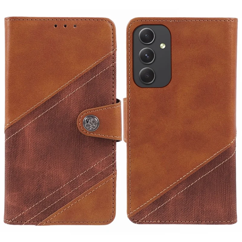 For Samsung Galaxy A34 5G Phone Case Leather Splicing Design Wallet Phone Cover - Brown