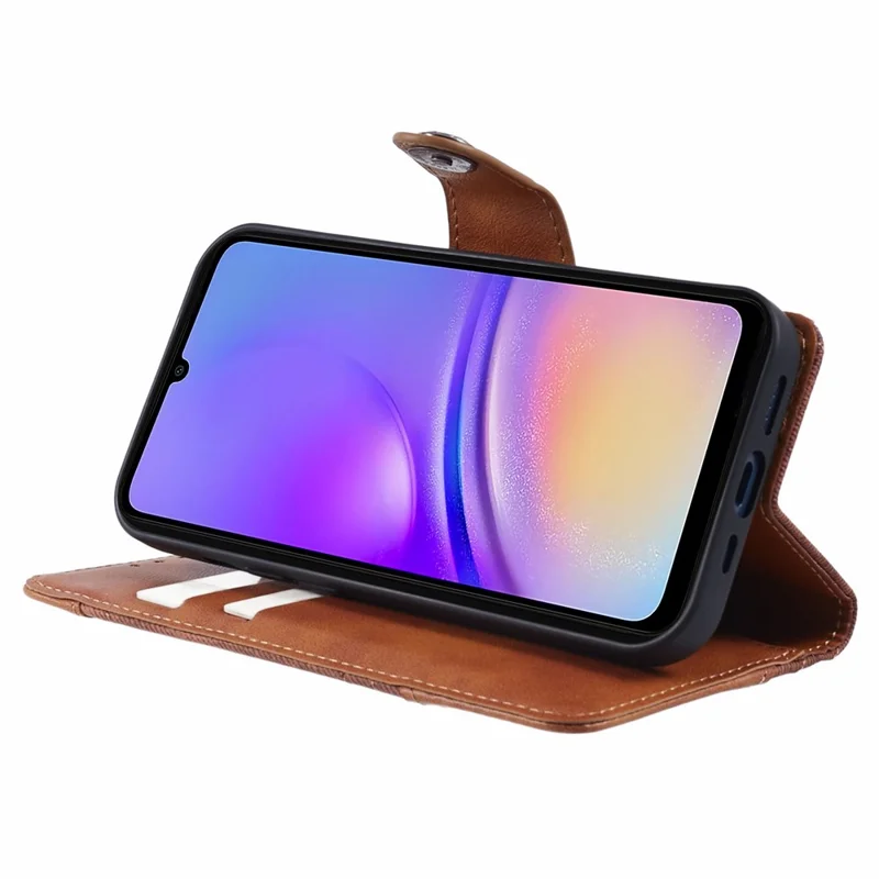 For Samsung Galaxy A34 5G Phone Case Leather Splicing Design Wallet Phone Cover - Brown