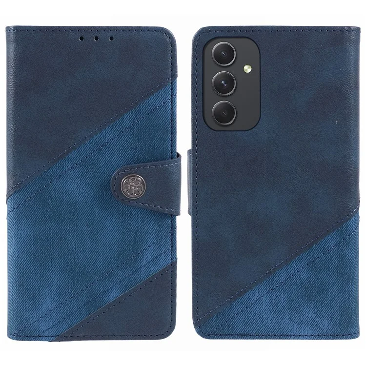 For Samsung Galaxy A15 5G Phone Case Splicing PU Leather Phone Cover Wallet - Dark Blue