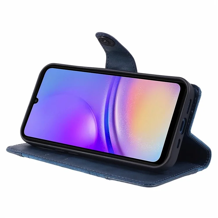 For Samsung Galaxy A15 5G Phone Case Splicing PU Leather Phone Cover Wallet - Dark Blue