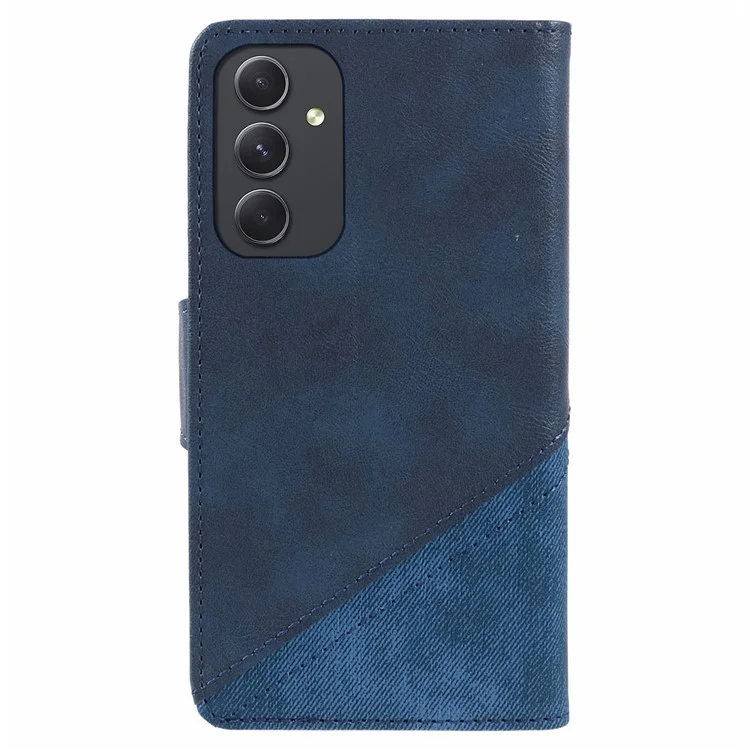 For Samsung Galaxy A15 5G Phone Case Splicing PU Leather Phone Cover Wallet - Dark Blue