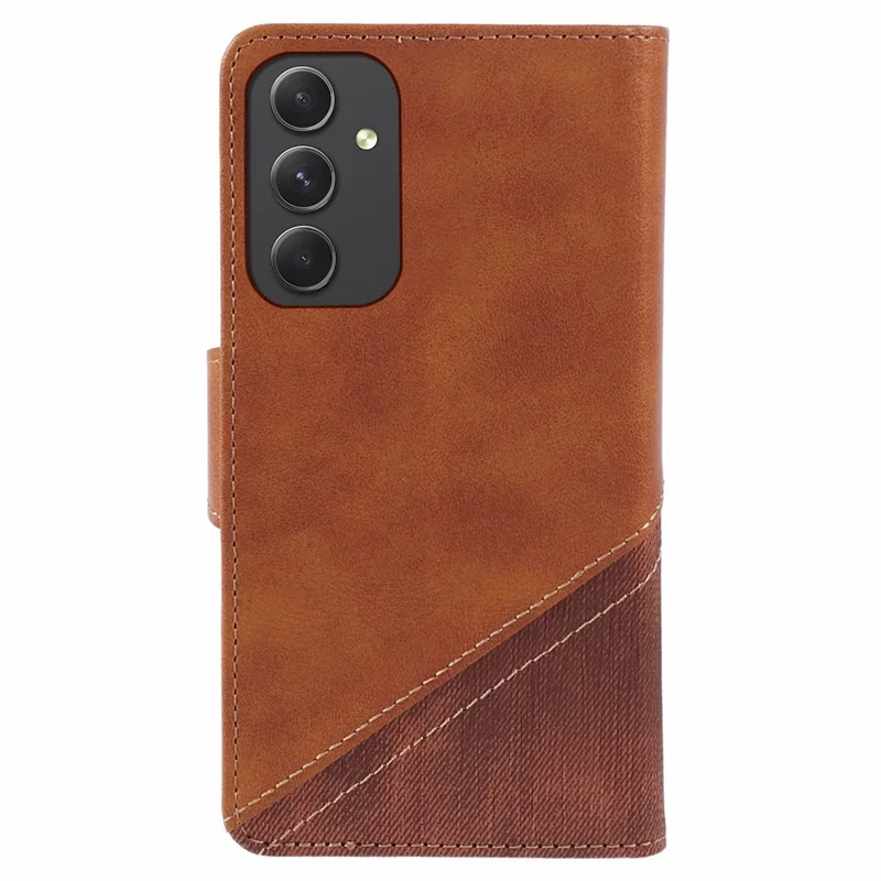 For Samsung Galaxy A15 5G Phone Case Splicing PU Leather Phone Cover Wallet - Brown