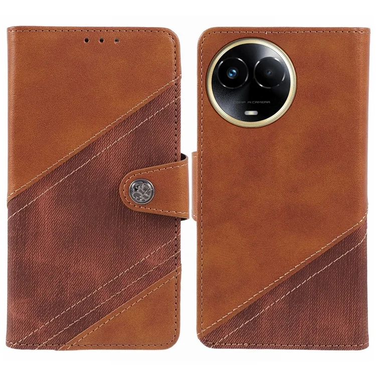 Para Realme 11 5G (Global) / 11x 5G Capa de Telefone Splicing Leather Phone Cover Wallet - Marrom