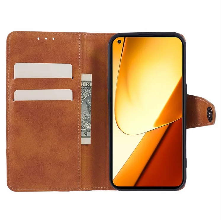 Para Realme 11 5G (Global) / 11x 5G Capa de Telefone Splicing Leather Phone Cover Wallet - Marrom