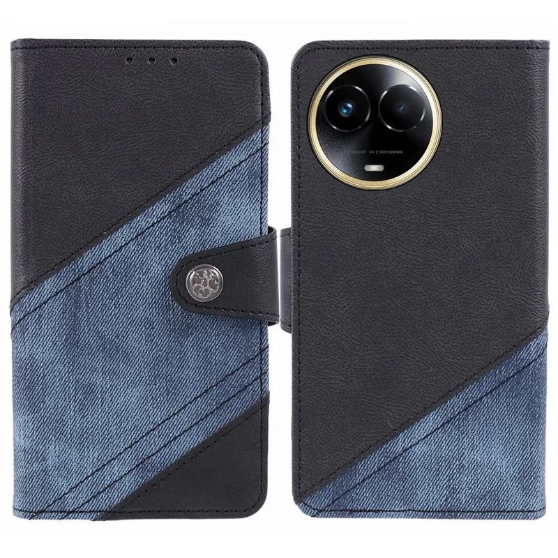 For Realme 11 5G (Global) / 11x 5G Phone Case Splicing Leather Phone Cover Wallet - Black