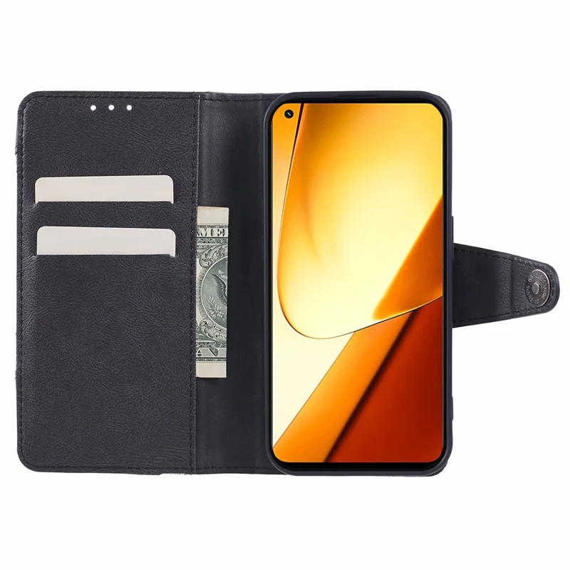 For Realme 11 5G (Global) / 11x 5G Phone Case Splicing Leather Phone Cover Wallet - Black
