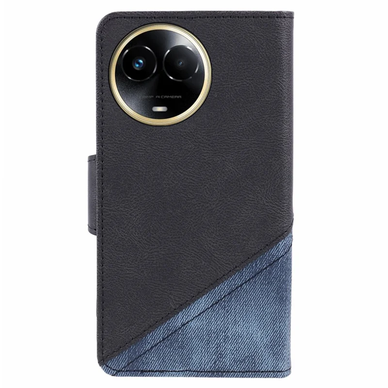 For Realme 11 5G (Global) / 11x 5G Phone Case Splicing Leather Phone Cover Wallet - Black