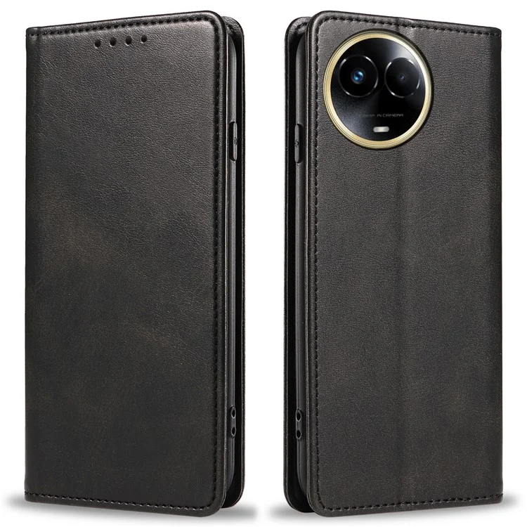 Para Realme 11x 5G / 11 5G (Global) Case Slim-Fit Capa de Telefone Móvel em Couro PU - Preto