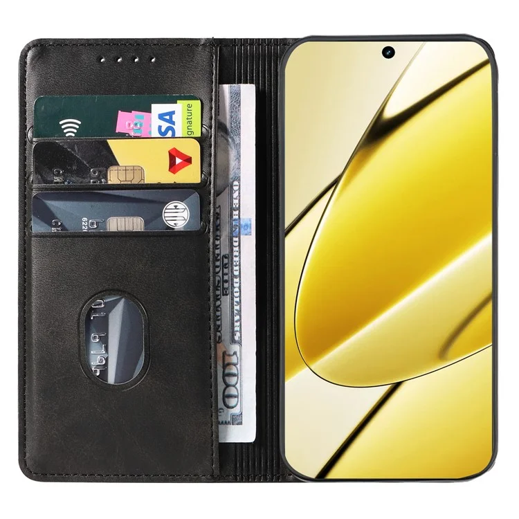 Para Realme 11x 5G / 11 5G (Global) Case Slim-Fit Capa de Telefone Móvel em Couro PU - Preto